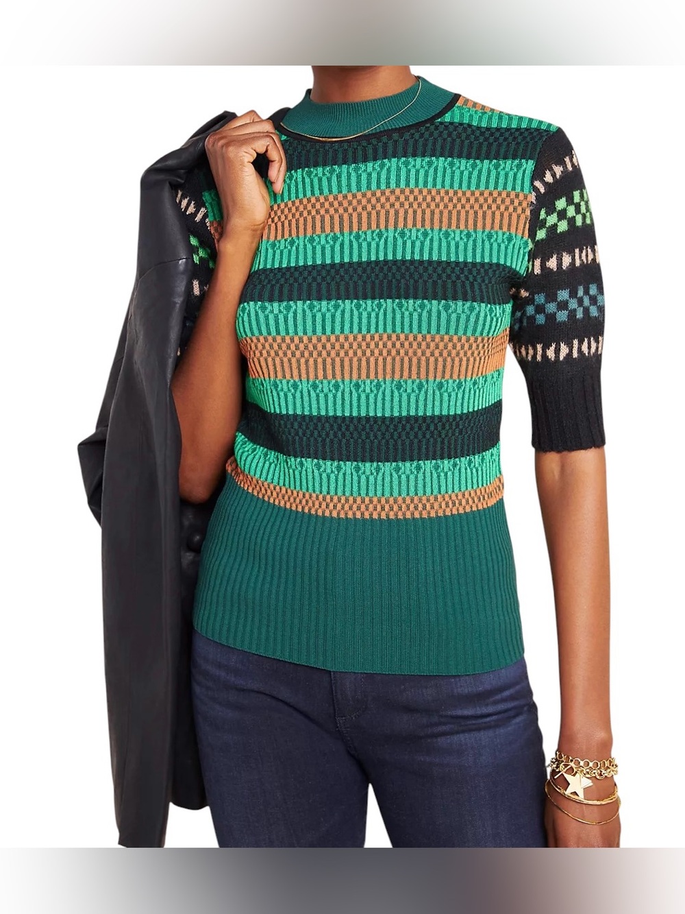 Scotch & Soda Kaya Rib Knit Mock Neck Sweater Top Striped XS